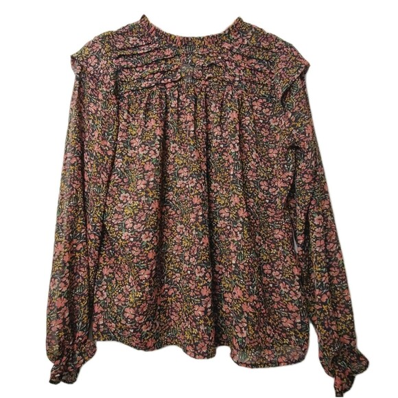 Bonobo Floral Blouse Top Medium M‎ Casual Office Workwear Pleated Ruffle Lightwe - Picture 1 of 9